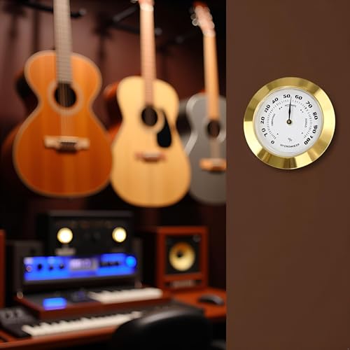 Gold Upgraded Hygrometer Humidity Meter Mini 38mm Round Glass Analog Hygrometer Suitable for Humidors Guitar Violin Thermometer for with Probe