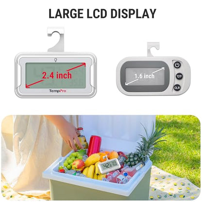 TempPro Refrigerator Thermometer 2 Pack with Large Backlit LCD Display, Waterproof Freezer Fridge Thermometer with Max/Min Record, Easy Battery Replacement for Room, Cooler (Previously ThermoPro) - size: Digital Fridge Thermometer