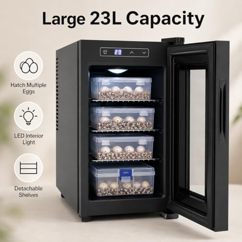 Cabinet Incubators for Hatching Eggs, 23L Scientific Lab Incubator Reptile Egg Incubator for Hatching Chicks, Reptile Incubator Cooling and Heating 10-40°C Temperature Control for Turtle Lizard Snake