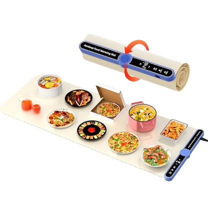 Extra Large Food Warming Mat XXL 40"x15" 550W, 8-Sec Fast Heating Silicone Warming Tray Touchscreen, 9 Temp Levels, 1-6H Timer, Child Lock, Rollable for Party Thanksgiving Buffet, Party,Beige - size: Beige-XXL 15*40in