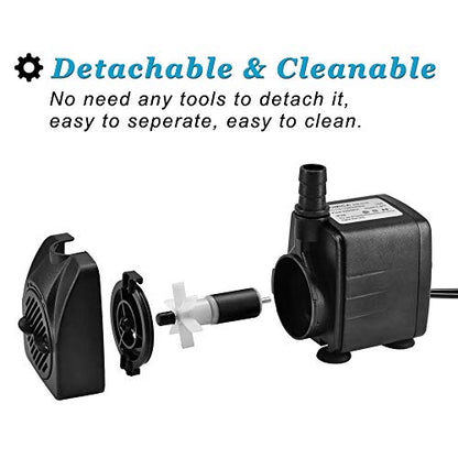 DOMICA 220GPH Ultra Quiet Fountain Pump (15W 800L/H), Small Submersible Pump for Pond, Water Feature, Aquariums, Fish Tanks, Hydroponics, Indoor or Outdoor Fountain (AC Powered)