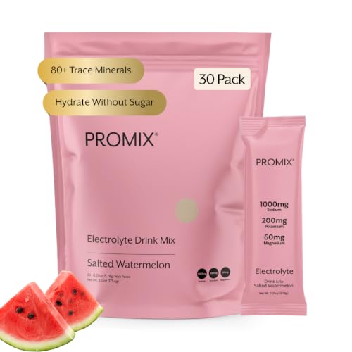 ProMix Nutrition Electrolytes Powder Hydration Packets - Himalayan Pink Salt, Magnesium, Potassium, Vitamin C - Salted Watermelon, Lightly Sweetened - 30 Servings (Pack of 30) - size: 0.18 Ounce (Pack of 30)