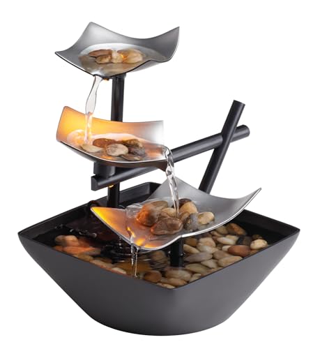 Homedics Tabletop Water Fountain, Home Décor Soothing Sound Machine - Automatic Pump, Deep Basin & Natural River Rocks. Indoor Zen Relaxation for Office, Living Room, or Bedroom, 8.25” Tall - color: Silver Springs