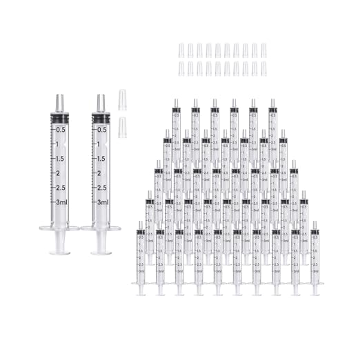 JOLLY PARTY 100 Pack 3ml Syringes with Caps, Mini 3cc Syringe Needleless, Small Oral Syringe with Tip Cap Individually Wrapped for Scientific Labs, Liquid Measuring, Pet Feeding, Oil & Glue Dispenser - style: 3ml
