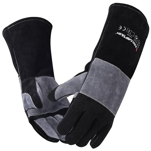 ARCCAPTAIN Welding Gloves 932℉ Heat/Fire Resistant 16 inches Gloves for Stick, Mig, Forge, BBQ, Grill, Fireplace, Baking, Stove Working Protection - color: Black-grey, size: 16inch