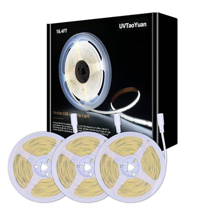 LED Strip Lights 24V Daylight White 6000K, 3 Pack (No Power Supply) | COB Super Bright, 16.4ft Dotless High Density, 14W/m 8mm Width, Cuttable Flexible for Home DIY Commercial Lighting Projects - color: White 6000K 3 Pack (Only LED Strip)