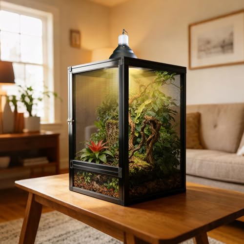 13 Gallon Reptile Enclosure 19"x13"x13" Mesh Chameleon Cage,Superior Ventilation Vertical Screen Tank for Chameleon,Crested Geckos,Leopard Geckos,Bearded Dragon,Lizards,Spider,Butterfly - size: 19x13x13inch