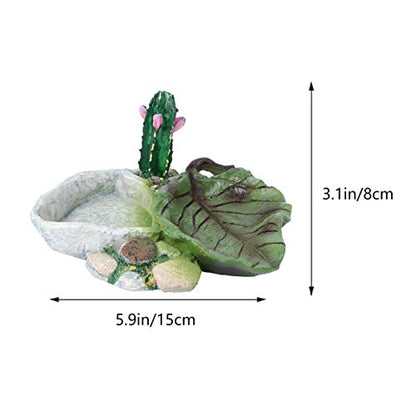 POPETPOP Reptile Water Dish: Cactus Shape Resin Reptile Feeding Dish for Bearded Dragon, Lizard, Spider