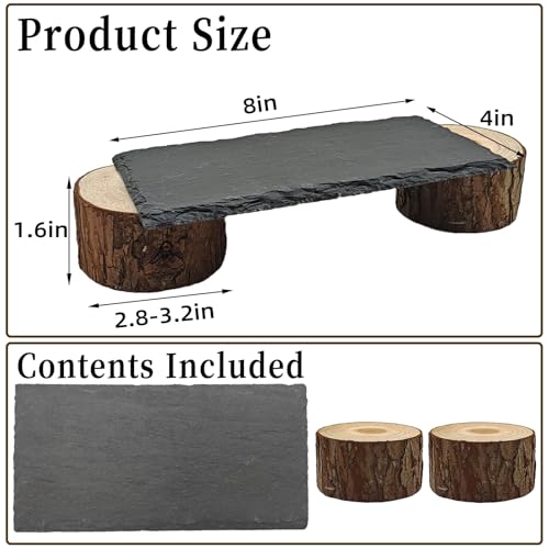 Bearded Dragon Basking Platform,Reptile Basking Platform Slate Rocks with Wooden Pile,Leopard Gecko Hides and Caves Climbing Tank Accessories for Lizards Snakes Tortoise Ball Python(Small)