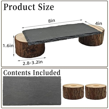 Bearded Dragon Basking Platform,Reptile Basking Platform Slate Rocks with Wooden Pile,Leopard Gecko Hides and Caves Climbing Tank Accessories for Lizards Snakes Tortoise Ball Python(Small)