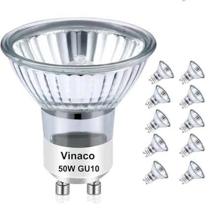 Vinaco 10 Pack Halogen GU10 120V 50W Candle Warmer Bulb Dimmable, MR16 GU10 C 120V 50W 2800K Warm White, 50 watt Halogen Light Bulb for Candle Warmer Lamp Replacement, Track Lighting - style: 50W - 10 Pack