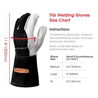 YESWELDER Premium Goatskin TIG Welding Gloves | Top Grain Leather | High Dexterity |True - Fit-M - size: Medium (Pack of 1)