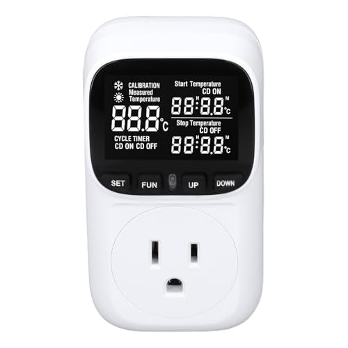 Digital Thermostat Outlet Temperature Controller 15A 110V with Backlit LCD Screen IP67 Probe for Greenhouse Reptile Incubator Brewing Refrigerator Heating Cooling