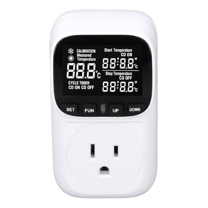 Digital Thermostat Outlet Temperature Controller 15A 110V with Backlit LCD Screen IP67 Probe for Greenhouse Reptile Incubator Brewing Refrigerator Heating Cooling