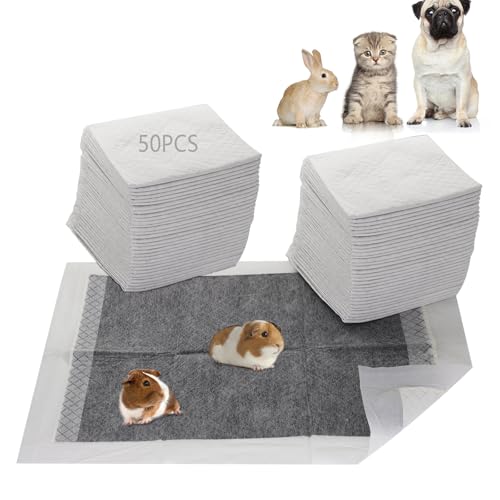 Guinea Pig Pee Pads, Disposable Rabbit Cage Liners, Charcoal Odor Controlling Absorbent Waterproof Pee Pads for Hamster, Bunny, Ferret, Chinchilla and Other Small Animals (24" x 18", 50 PCS) - size: 23.6" x 17.7" - 50PCS