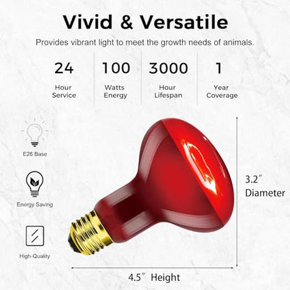 Red Reptile Heat Lamp Bulb,120V 100W Infrared Heat Emitter Red Heat Lamp for Reptile Amphibian, Infrared Basking Spot Light Bulb 2PCS - style: Infrared Basking Light Bulb 100W
