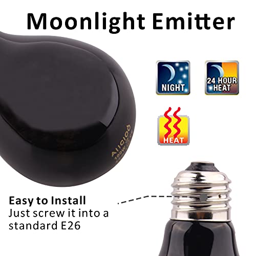 Aiicioo Reptile Heat Lamp - 100 Watt Reptile Night Heat Bulb Terrarium Moon-Like Light Bulbs for Reptiles Bearded Dragon Gecko Snake Turtle Lizard Tank - size: 100 W