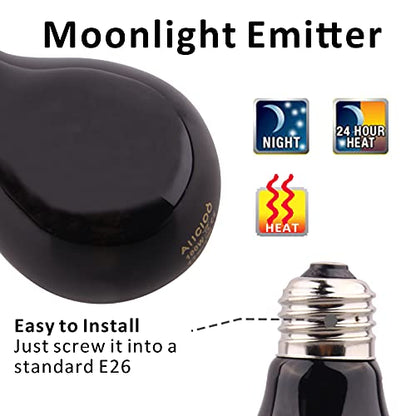 Aiicioo Reptile Heat Lamp - 100 Watt Reptile Night Heat Bulb Terrarium Moon-Like Light Bulbs for Reptiles Bearded Dragon Gecko Snake Turtle Lizard Tank - size: 100 W