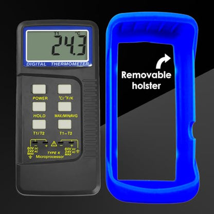 Thermocouple Thermometer Digital K Type Dual Channel Thermometer HVAC Temperature Meter with 4 Thermocouples, MAX/MIN/AVG Temperature Measurement, -50~1300°C (-58~2372°F)