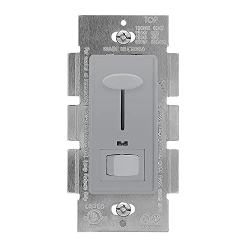 Maxxima Dimmer Light Switch, Gray, Blue Indicator Light 3-Way/Single Pole | LED Compatible, 600 Watt Max, Wall Plate Included, Dimmable Lamp and Lighting Control - color: Gray, size: Single Pack