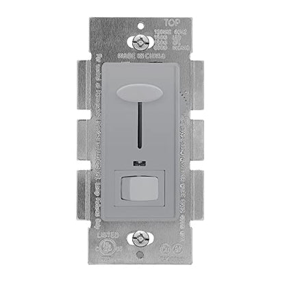 Maxxima Dimmer Light Switch, Gray, Blue Indicator Light 3-Way/Single Pole | LED Compatible, 600 Watt Max, Wall Plate Included, Dimmable Lamp and Lighting Control - color: Gray, size: Single Pack