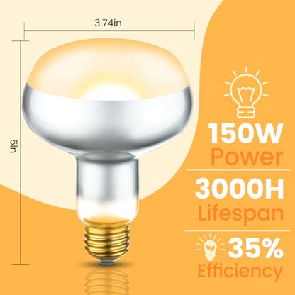 2-Pack 150W Reptile Heat Lamp Bulbs – UVA Daylight Basking Light for Bearded Dragons, Lizards, Turtles, E26 Base