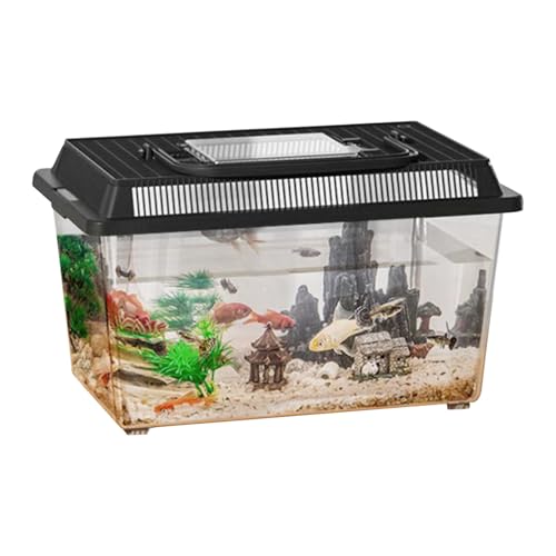Reptile Container – Transparent Carrier, Portable Handle Design, Durable PET Material, Compact Habitat Feature, Easy Clean Structure | Perfect Feeding Housing Gecko Crab Hermit Turtle Snail