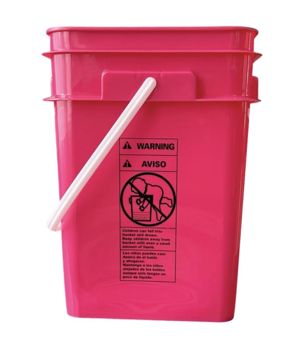 House Naturals 4 Gallon Square Food Grade Bucket Pail with Plastic Handles and Lid (Pack of 3) Made in USA containers (Pink/Magenta/Purple - White lids) - color: Pink/Magenta/Purple - White Lids