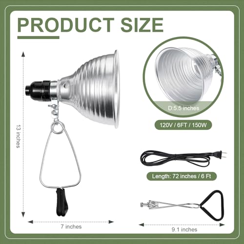 Macarrie 20 Pcs Adjustable Clamp Lamp Light with Aluminum Reflector Up to 150 Watt (No Bulb Included) E26 Socket SPT-2 18awg 6FT Cord(5.5 Inch) - size: 5.5 Inch