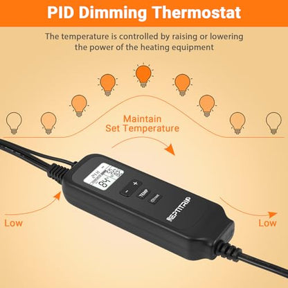 Reptile Thermostat with Timer Fuction & Temperature Probe, Dimmable Thermostat for Reptile Heat Lamp Heat Pad, PID Temperature Controller, Support ℉/℃, Memory Function (Model: PT02S)