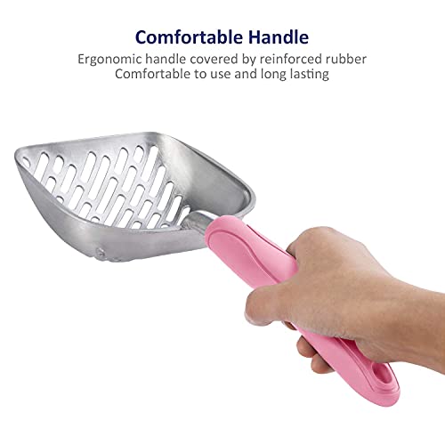WePet Cat Litter Scoop, Aluminum Alloy Sifter, Kitty Metal Scooper, Deep Shovel with Diagonal Sifting Hole, Long Handle, Kitten Poop Lifter for Litter Box, Medium Size, Pink Handle - color: #10 Pink, size: Medium
