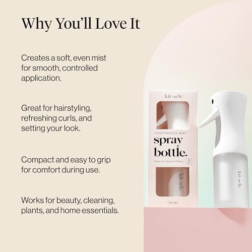 Kitsch Continuous Spray Bottle for Hair – Fine Mist Water Mister & Water Spray Bottle – Recycled Hair Spray Bottle – Spray Bottles for Cleaning, Styling, Plants & More – White, 150ml - color: White