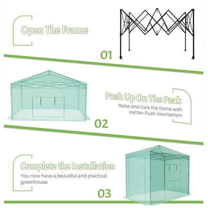 Greesum 8x6 FT Portable Pop-up Greenhouse with Center Lock, PE Cover, Zippered Door and 2 Roll-up Windows, Easy Assemble(Green) - style: 8X6 FT