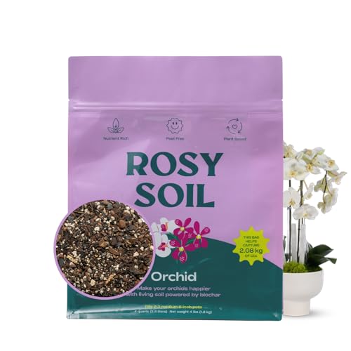 Rosy Soil Orchid Potting Mix, 4 Quarts | Peat-Free Orchid Soil for Repotting, Phalaenopsis, Cattleya, Dendrobium, Biochar & Mycorrhizae Blend for Indoor Gardening - color: Orchid, size: 4 Quarts