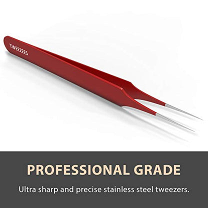Ingrown Hair Tweezers | Pointed Tip | Red | 2 Pack | Precision Stainless Steel | Extra Sharp and Perfectly Aligned for Ingrown Hair Treatment & Splinter Removal For Men and Women | By Tweezees - size: 2 Pack