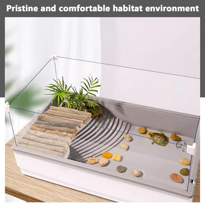Homoyoyo Wooden Turtle Hideout Reptile Terrarium Hide Cave with Stick Design DIY Basking Platform for Turtle Habitat and Reptiles Rest Natural Wooden Shelter