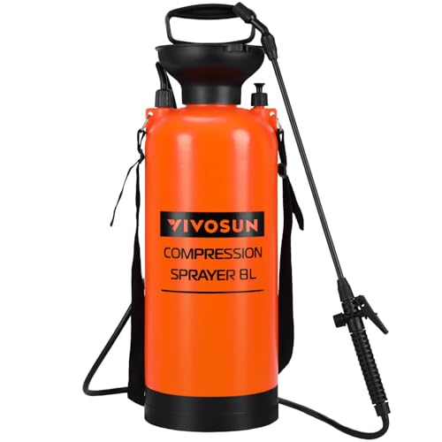 VIVOSUN Pump Sprayer 2 Gallon, Pressurized Lawn & Garden Water Spray Bottle with Adjustable Shoulder Strap, Pressure Relief Valve, for Spraying Plants, Garden Watering and Cleaning - color: Orange, size: 2.1 Gallons
