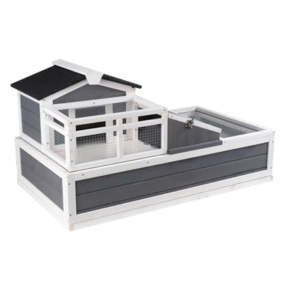 Happybuy 3-Room Tortoise House,Tortoise Habitat with Balcony & 2 Stories, Wooden Tortoise Enclosure Indoor & Outdoor with Ramp, Tray, Openable Roof, Large Reptile Cage, 44" x 25.6"x 24"