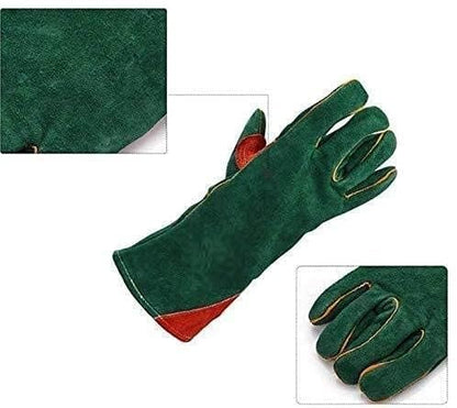 Animal Handling Leather Gloves Kevlar Gauntlet for Saftey Against Cats, Birds, Snakes (16 inches - (Pack of 1 Pair) - color: Green - Yellow