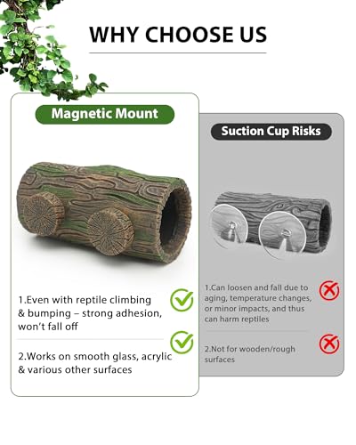 REPTITRIP Magnetic Crested Gecko Hideout - Resin Hollow Log Cave, Reptile Hide Cave, Reptile & Amphibian Habitat Hide, Terrariums Decor