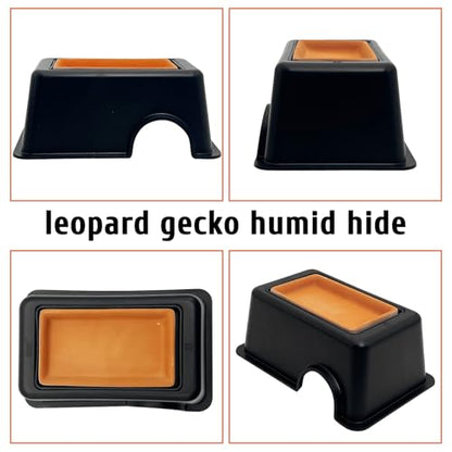 Hamiledyi 2PCS Reptile Feeding Box Snake Breeding Box Transparent Animal Habitat Cage and 4 Pcs Humid Hide for Leopard Gecko Moist Reptile Hide Box for Young Lizard Shedding