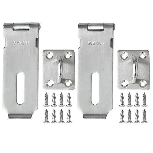 Alise 2pcs Door Locks Hasp Latch,4 Inch SUS 304 Stainless Steel Safety Packlock Clasp Hasp Lock Latch,with Fixing Screw for External Doors Window Cabinet Pet Cage,Brushed Nickel MS9-4C-2P - color: Brushed Nickel, size: 4 inch-2p