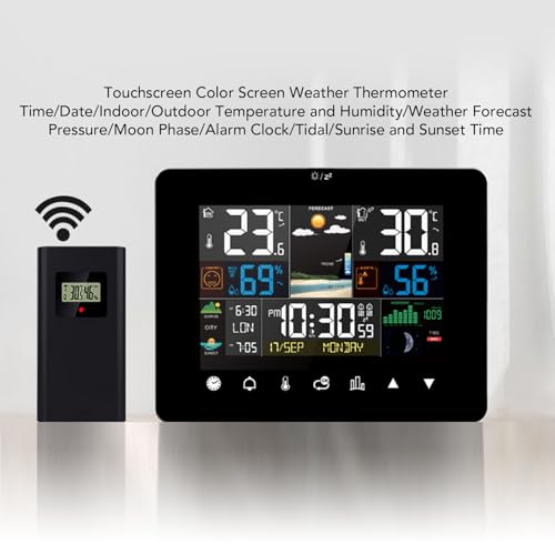 AUNMAS Digital Thermometer Hygrometer, Wireless Indoor Outdoor Weather Station with Large Display and Touch Controls, for Home Office Greenhouse Terrarium