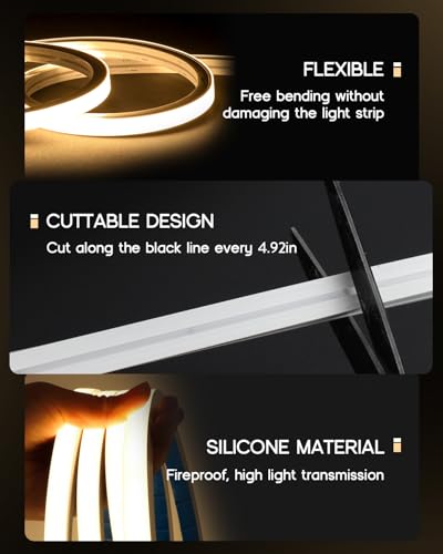 LED Strip Lights 65.6ft 110-120V,Dimmable Silicone Neon Rope Lights,Flexible Outdoor Waterproof Neon Strip Lights for Mirror,Kitchen,Cabinet,DIY Lighting - size: 65.6FT