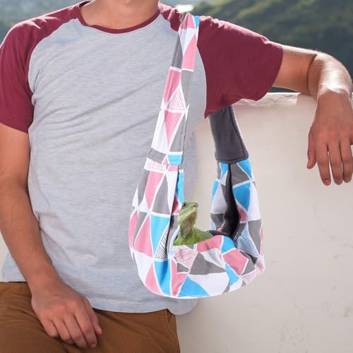 POPETPOP Small Animal Sling Carrier : Bearded Dragon Carrier Sling with Adjustable Strap for Outdoor Travel - Breathable Small Animal Carry Bag for Guinea Pig Hedgehog, 25.55X7.86X5.89in