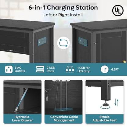 Bestier 40-50 Gallon Fish Tank Stand with Power Outlet&LED Light, 37x18 Heavy-Duty Metal Aquarium Stand with Cabinet&Drawer for Accessories Storage, Suit for Reptile/Turtle Terrarium,660Lbs Capacity