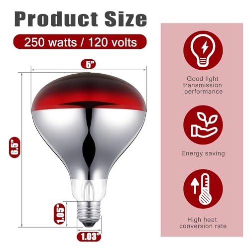 VIHOSE 2 Pack 250 Watt Heat Lamp 120v R40 Heat Lamp Bulbs Glass Incandescent Light Bulbs Incandescent Heating Lightbulbs for Reptiles Chicks Food Puppies Bathroom, Use E26 Base (Red) - color: Red