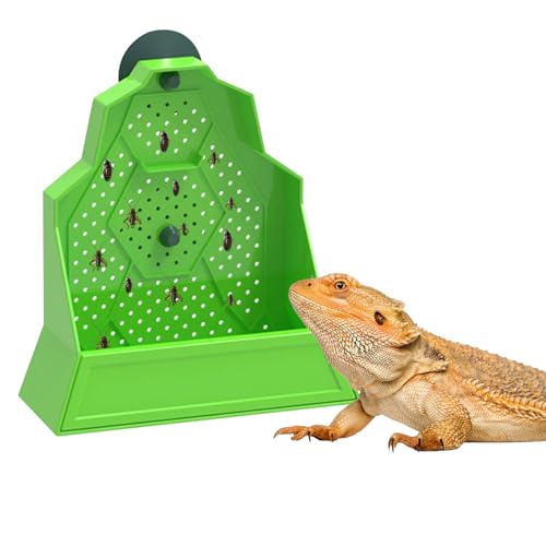 Reptile Tank Accessories, Wall-Mounted Plastic Feeder with Suction Cups, Dubia Roach & Cricket Food Bowl for Bearded Dragon, Gecko, Chameleon, Frog and Other Small Reptiles
