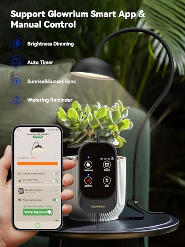 GLOWRIUM Smart Grow Lights for Indoor Plants,10W Full Spectrum Plant Lights with Bluetooth App Control, 360° Flexible Gooseneck Grow Lamp, Auto Timer 3/9/12Hrs, 10 Brightness for Small Plants, Black - color: Black