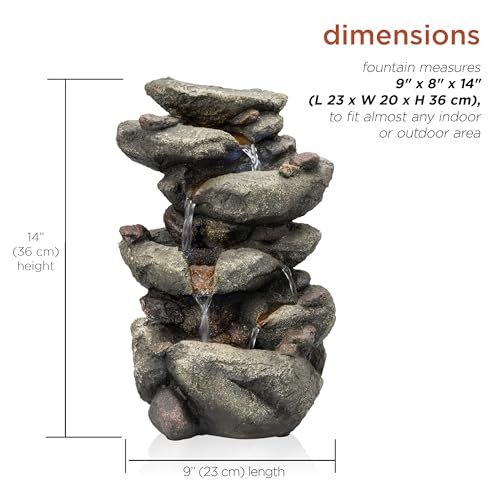 Alpine Corporation TZL154 14" Indoor Tabletop Rainforest Rock Water Fountain with LED Lights, Tiered Desktop Fountain for Home and Office Décor, Gray - style: Rock Water w/ LED's